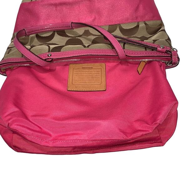 COACH - Signature Classic Canvas pink Stripe small Tote bag/shoulder bag - Picture 5 of 9